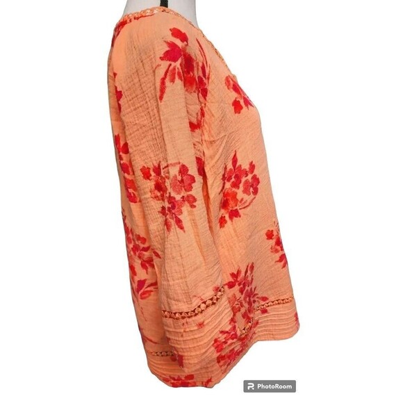 Soft Surroundings Orange Blouse Size PXL Cotton Crochet Accents - Picture 4 of 9